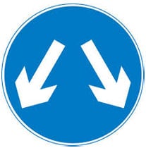 road signs circle side traffic sign blue two arrows pass vehicles ahead same direction giving circles reach either turn common
